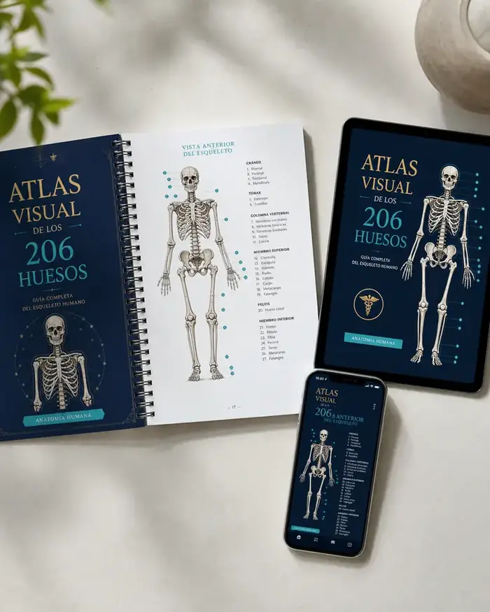 Atlas Visual de los 206 huesos en versión impresa, tablet y celular